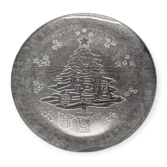 Pressed Glass Christmas Round Platter - Picture 1 of 9